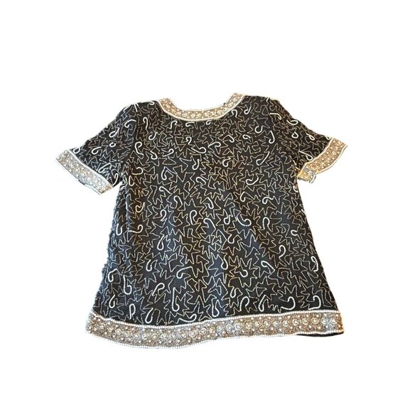 Lawrence Kozar Beaded Silk Evening Jacket Black Gold Metallic Embellished XL - Picture 5 of 7